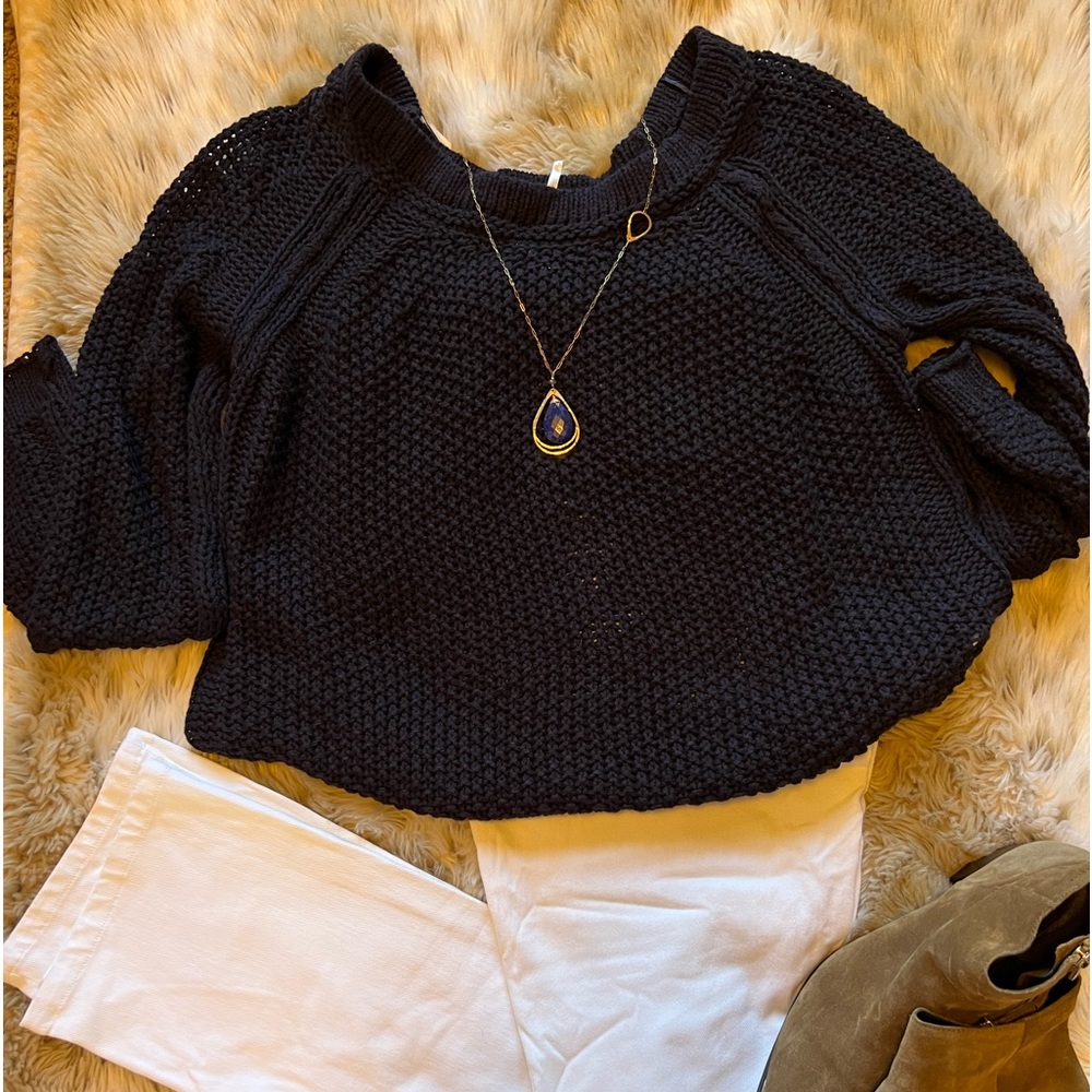 Free People navy crochet sweater